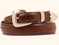 M and F Western Product N2417202 Men's Tapered Belt in Brown Leather with Buckstitched Back